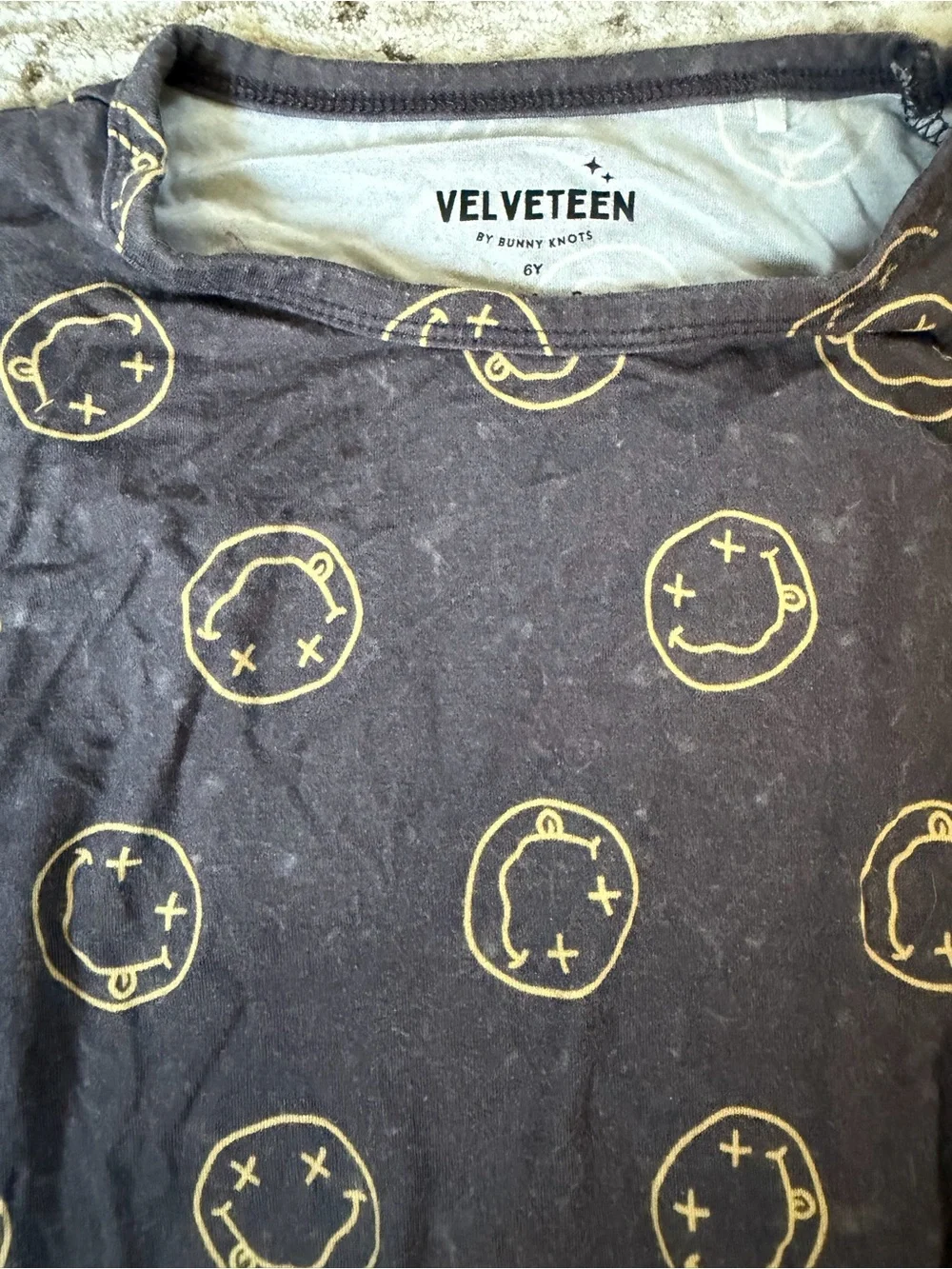 6Y - Velveteen Bunny Knots Kids Gray Pajama Set with Gold Smiley Bamboo